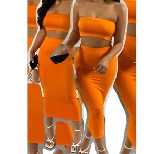Naked Wardrobe Orange Skirt Set